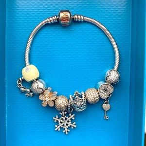 Pandora bracelet with 9 beautiful charms